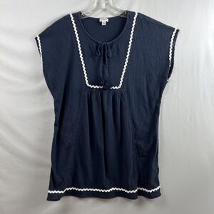 J Crew Top Women Babydoll Tunic Preppy Cottage Core Crinkle Ric Rac Size small